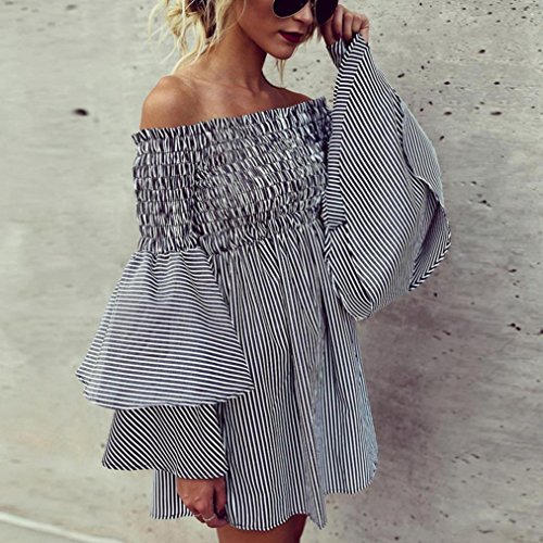 Mini Dress,Agrintol Casual Womens Holiday Off Shoulder Stripe Long Sleeve Party Dress (XL, Black)