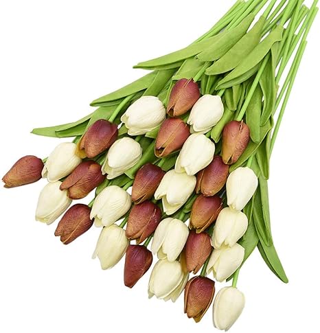 Flusgd 30Pcs Flores Falsas Tulipanes Flores Artificiales Pu Ramo