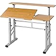 Safco Split-Level Drafting Table Height Adjustable Sit-to-Stand, 29.5" to 37.5", Medium Oak