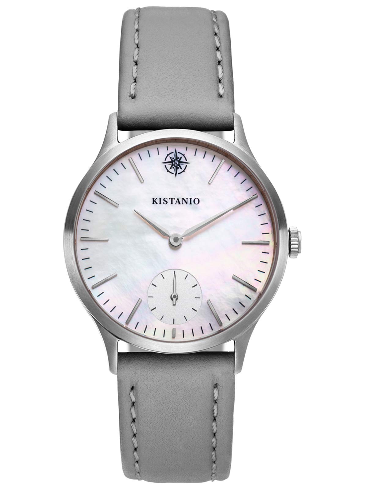 Kistanio Ladies Watch Stratolia Sapphire Glass Stainless Steel Mother of Pearl with Grey Leather Strap KIS-STR-31-106