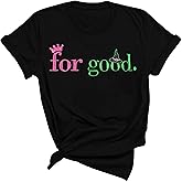 Musical Shirt Women Pink and Green Witch Shirts for Good Witch Graphic Top | Women's Musical Movie Shirt Musical Girls Embroidered Tee Fan Birthday Gift T-Shirt Casual Short Sleeve Tops