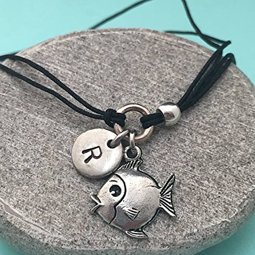 Fish cord bracelet, fish charm bracelet, adjustable
