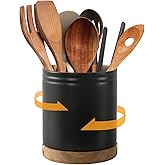 DOWAN 7.6" 360° Rotating Utensil Holder, Kitchen Utensil Holder for Countertop,Large Ceramic Utensil Crock for Kitchen Counte
