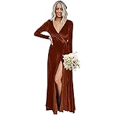 Gujach Velvet Bridesmaid Dresses for Women Long Sleeves Maxi Formal Wedding Party Dress