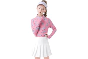 Soneven Girls Long Sleeve Golf Polo Shirts Quick Dry UPF50+ Equestrian Tennis Tops with Thumb Holes for Age 5-16 Years
