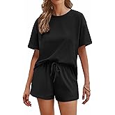Ekouaer Cotton Pajamas Set for Womens Soft Short Sleeve Lounge Set Shorts Sleepwear Set 2 Piece Pjs Sets