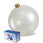 Inflatable Christmas Ornaments, 18" or 25" Oversized Outdoor Christmas Ball Ornaments, Holiday Yard Christmas Tree Decorations, Indoor and Outdoor Decoration Balls (25 inch, White)