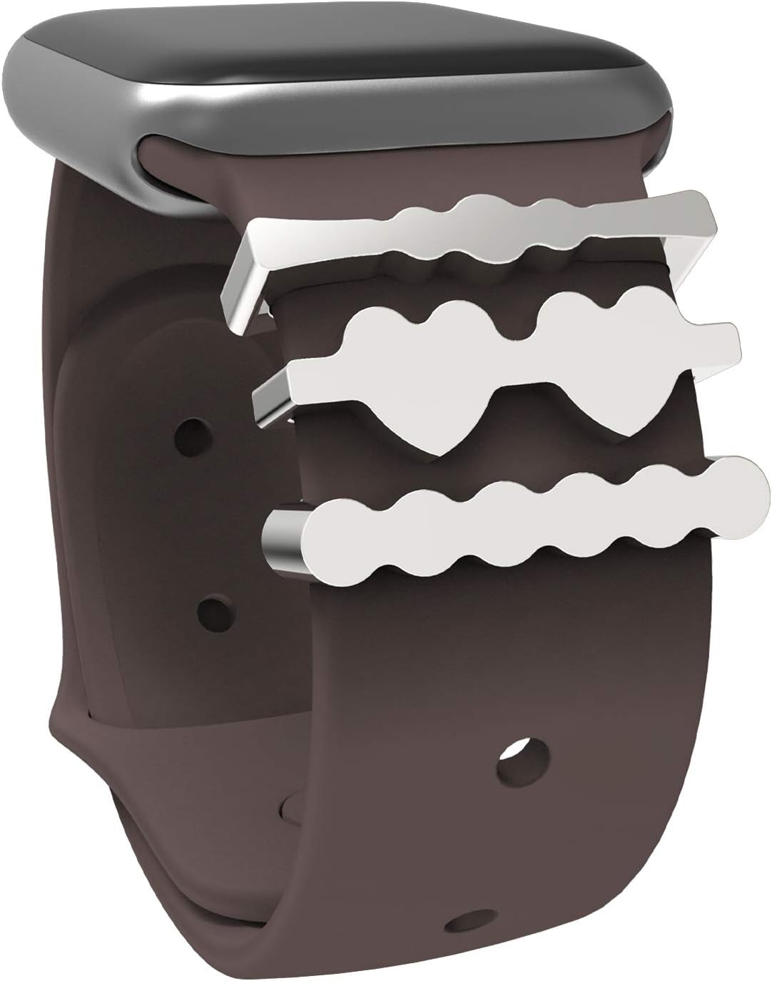 Callancity 3Pcs/Sets Metal Decorative Rings Charms Sparkling Silicone Strap Loops Compatible for Apple Watch Band Series 5/4/3/2/1 38mm 40mm 42mm 44mm (Platinum)