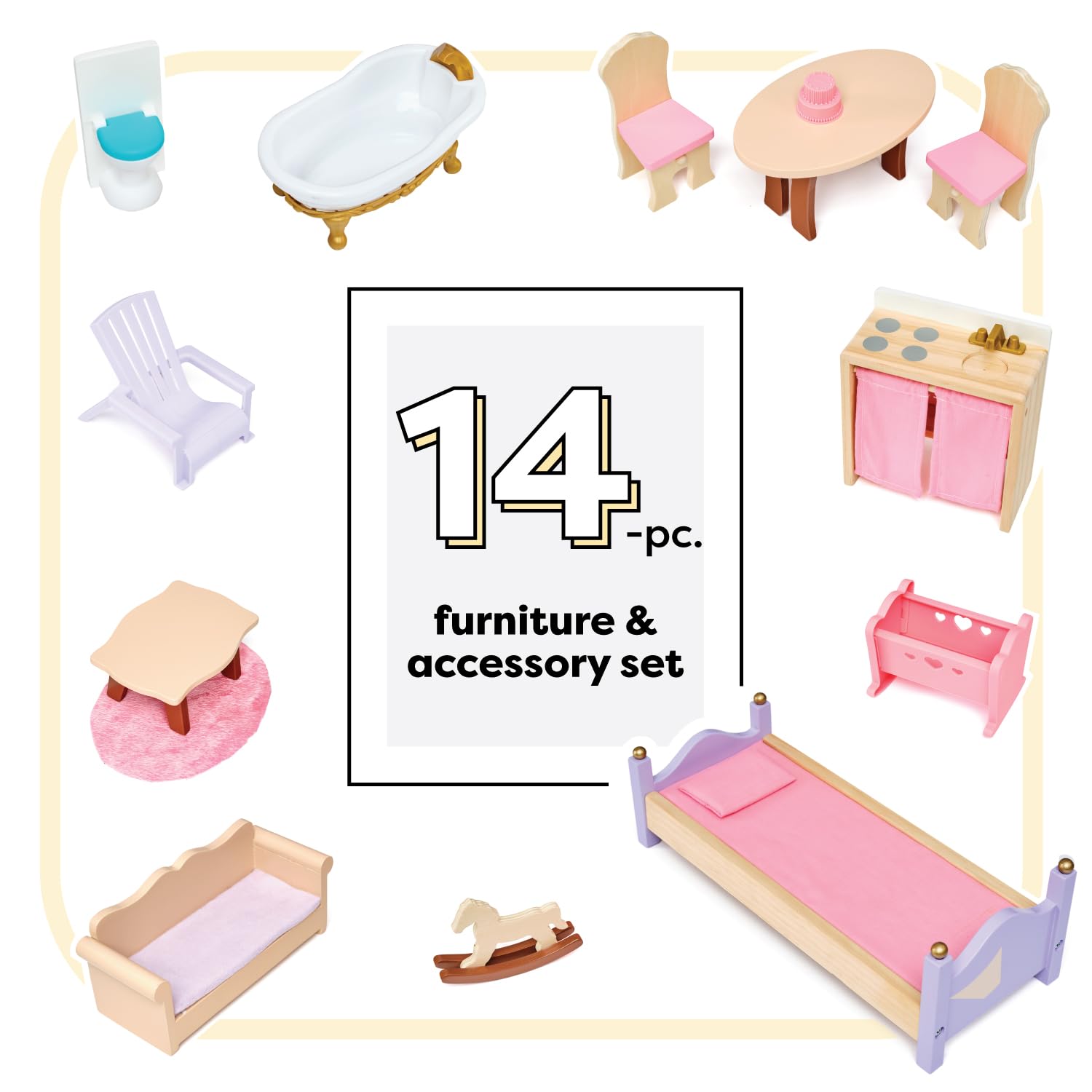 KidKraft Charlotte Classic Wooden Dollhouse with 14-Piece Accessory Set, for 12-Inch Dolls
