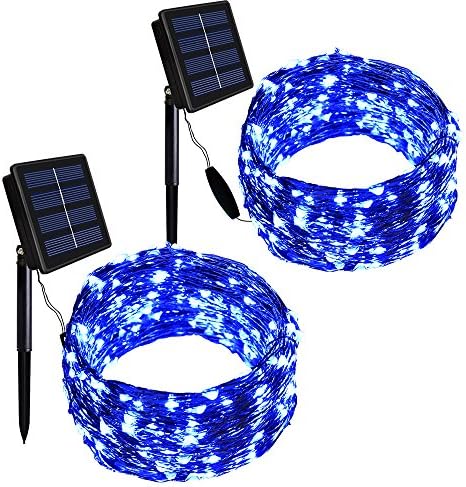 Dolucky Solar String Lights, 54 ft 150 LED Copper Wire Solar Fairy Lights for Outdoor Decoration with 8 Working Modes, Waterproof (Blue, 2 Pack)