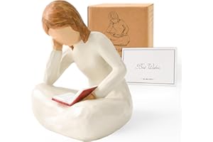 Cuayaes Home Decor Reading Thinker Statue Resin Aesthetic Sculpture Gifts for Women Book Lovers, Hand Painted Figurine for Bo