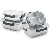 4 PCS 304 Stainless Steel Lunch Box 4Size Food Storage Containers with Lids | Stackable Leakproof Metal Meal Container, BPA Free Dishwasher Safe Reusable Boxes for Home Office Travel (58/41/24/14Oz)