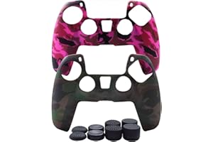 Hikfly Silicone Cover Compatible with PS5 Controller Grips PS5 Controller Skin,Non-Slip Cover for PlayStation 5 Controller- 2 x Skin with 8 x Thumb Grip Caps(Grey,Peach)