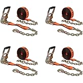 Mytee Products 4 Pack 2" x30' Orange Ratchet Strap with Chain Anchor - 4000 Lbs WLL High Abrasion Heavy Duty Tie Down Cargo Truck Straps with Chan Anchor for Flatbed, Truck, Trailers, Pickup