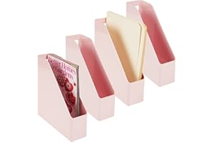 mDesign Plastic Slim Vertical File Folder Storage Organizer Bin with Handle, Hold Notebooks, Binders, Envelopes, Magazines fo