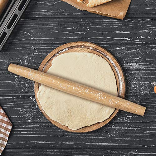 Koulang Wood French Rolling Pin - 15 Inch Rolling Pins for Baking Tapered Nonstick Pizza Dough Roller No Handles Wooden Fondant Roller with Design for Kitchen Baker Holiday Gifts