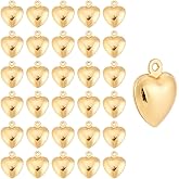 CRAFTYMELODY 30Pcs 18K Gold Heart Charms Stainless Steel Love Pendant 12x9.5x5mm Dangle Heart Charm for Jewelry Bracelet Necklace Bag Keychain Earring Making Accessories Supplies Valentine Gift