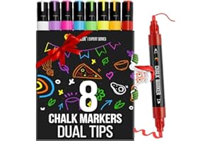 Zenacolor Liquid Chalk Markers - Dual Tips, 8 Vibrant Colors, Non-Toxic, Quick-Drying, Erasable for Blackboard, Windows, Glass, Cars - 24 Labels Included