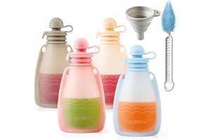PandaEar Reusable Silicone Baby Food Pouches, 4 Pack Squeeze Pouches for Toddler Kids, BPA-Free Silicone Refillable Baby Food Storage, 5 oz