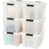 IRIS USA 6-Pack 32 Quart Storage Bins with Lids, Pearl | Conceals contents for a neat look, Ideal for linens, d&eacute;cor, closet essentials, and household supplies