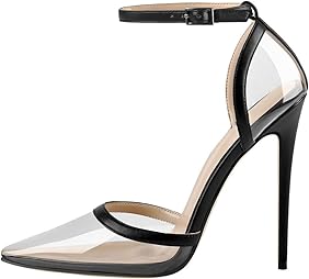 black heel with clear toe strap