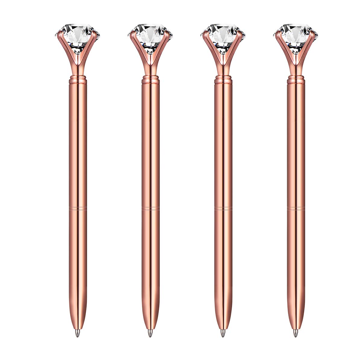 4Pcs Rose Gold Pen with Big Diamond Crystal Metal Ballpoint Pen for School Office Supplies Gifts