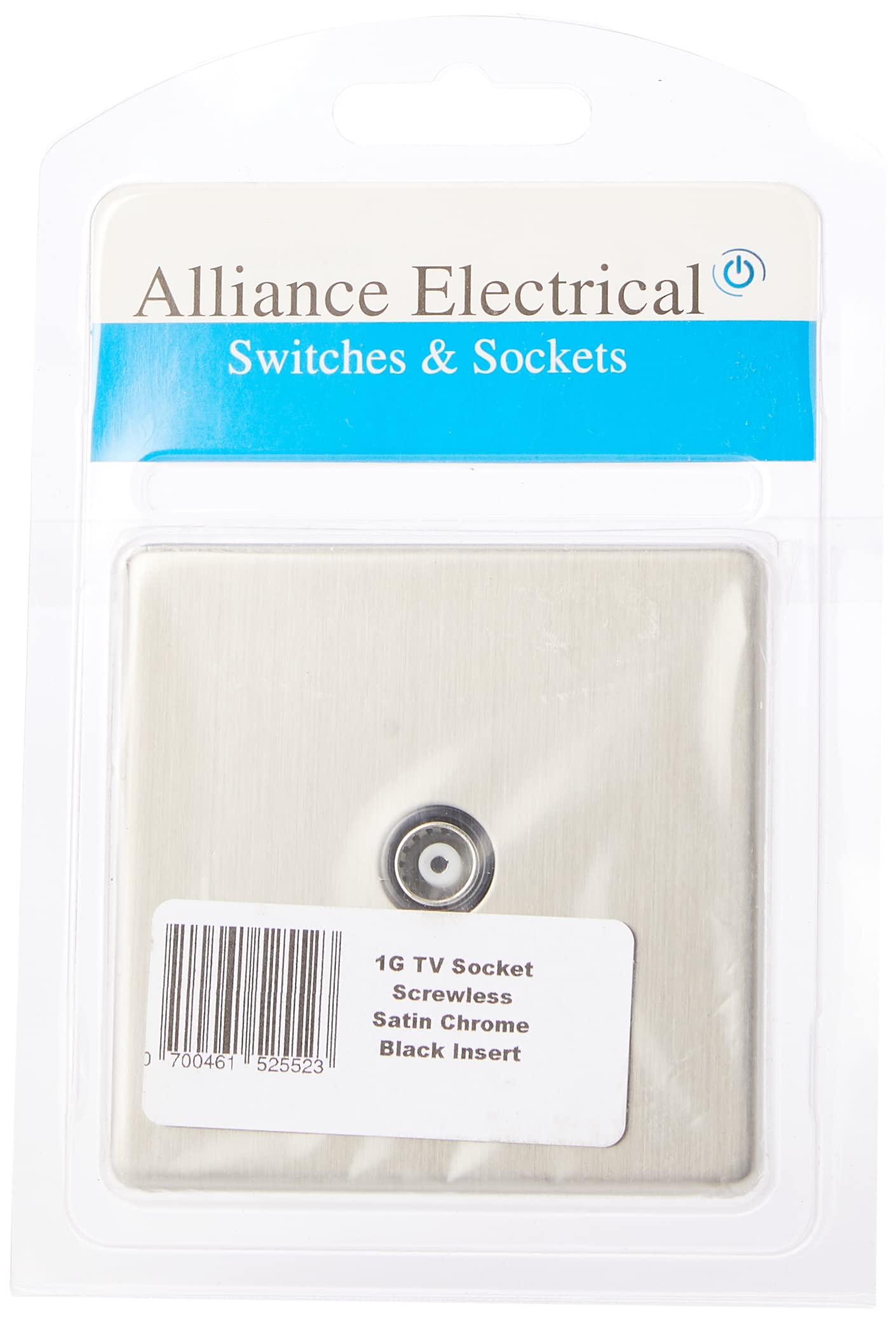 AET SL1GTVBL Screwless Satin Chrome Flat 1 Gang TV Socket Black Insert