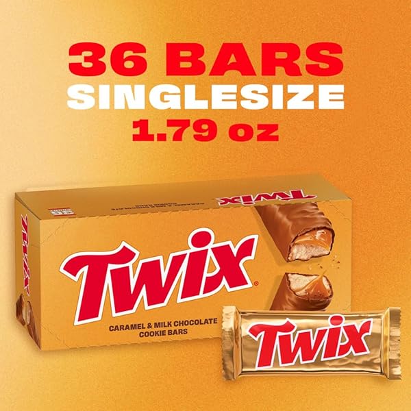 TWIX BULK CHOCOLATE CANDY INDIVIDUALLY WRAPPED, FULL SIZE, CARAMEL CHOCOLATE COOKIE CANDY BAR, PERFECT FOR SNACKS, PARITES, GOODIE BAGS, HOLIDAYS 36-COUNT BOX
