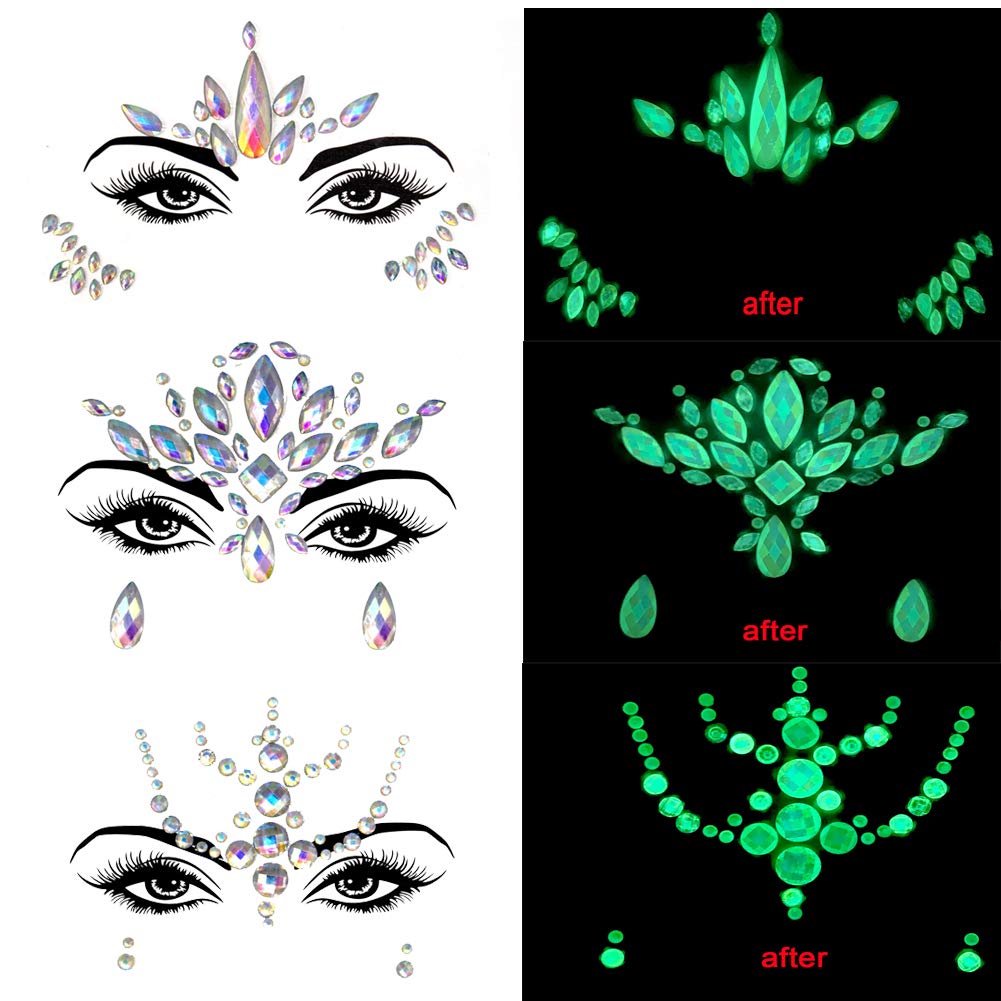 Noctilucent Face Gems Glow in the Dark Mermaid Face Jewels Crystal Decor Halloween Party Accessories