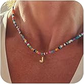 XIXINI Colorful Initial Necklaces for Women, Cute Gold Bubble Letter Necklace 14K Gold Plated Beaded Initial Choker Necklaces for Women Trendy Simple Personalized Name Necklace Fashion Womens Jewelry