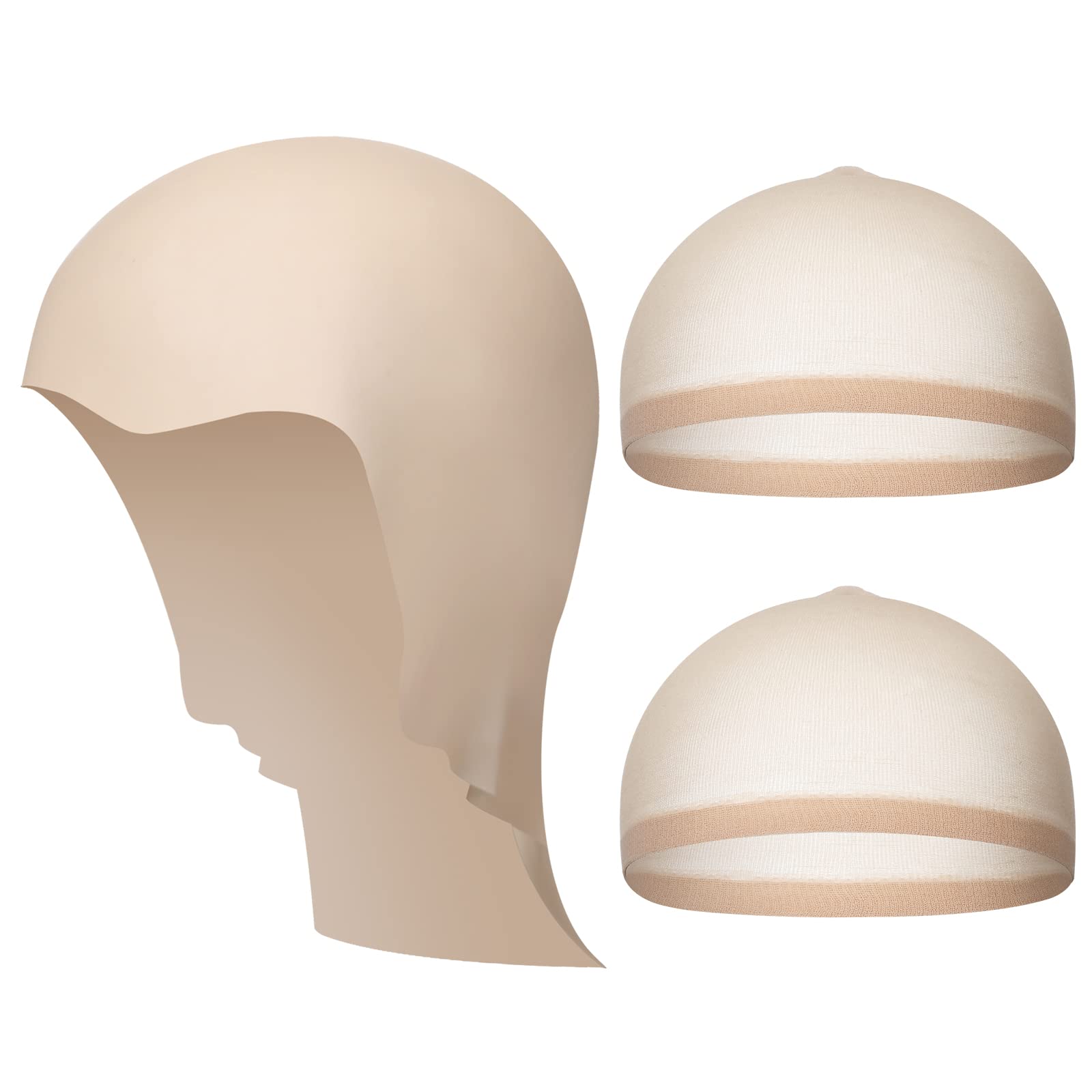 Chuangdi 3 Pcs Halloween Bald Cap Latex for Adults Makeup Bald Head Cap with Wig Caps to Hold Wig in Place Bald Cap Fancy 1920 Costume Accessories for Kids Women Men Party Cosplay Supplies