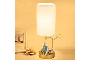 Dreamholder USB Table Lamp, Upgraded 3-Way Dimmable Nightstand Lamp with USB C & A Charging Ports and AC Outlet, Bedside Desk