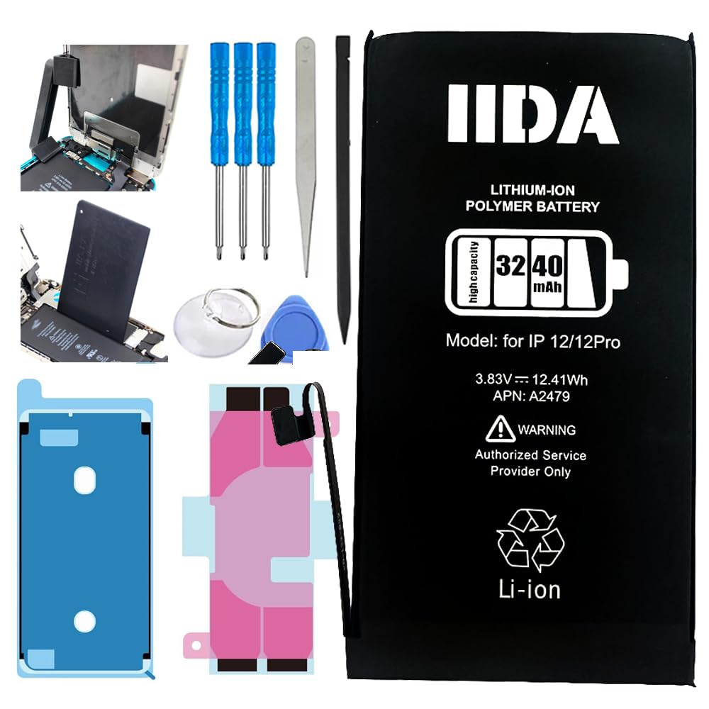 IIDA iPhone 12/12 pro Battery Replacement kit with Screen Adhesive Upgraded high capaicity 3240mah Real and Full Capacity 0 Cycle Full Repair kit Longer Lasting