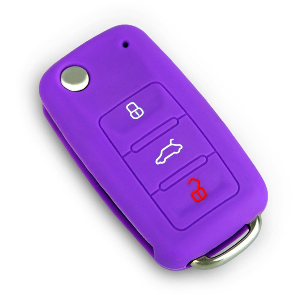 Happyit Silicone Car Key Cover Case for Volkswagen VW Polo Passat B5 Golf 4 5 6 Jetta Mk6 Tiguan Gol CrossFox Plus Eos Scirocco Beetle (Purple)