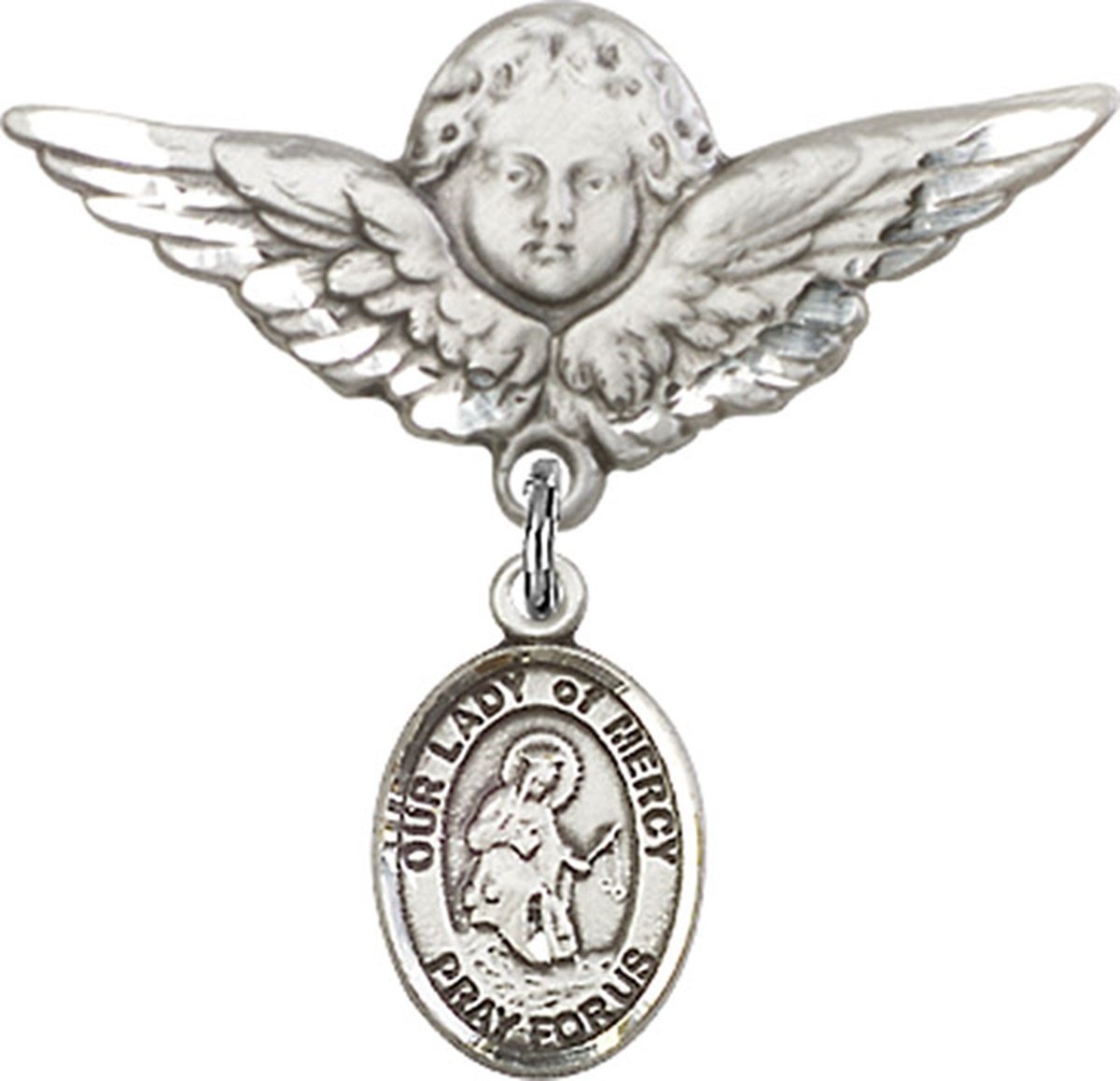 Sterling Silver Baby Badge Guardian Angel Pin with