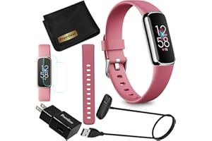 Fitbit Luxe Wellness & Fitness Tracker (Orchid/Platinum) with Heart Rate Monitor, Sleep Tracker, Bundle with 2 Watch Bands, 3.3foot Charge Cable, Wall Adapter, Screen Shield & PremGear for Fitbit
