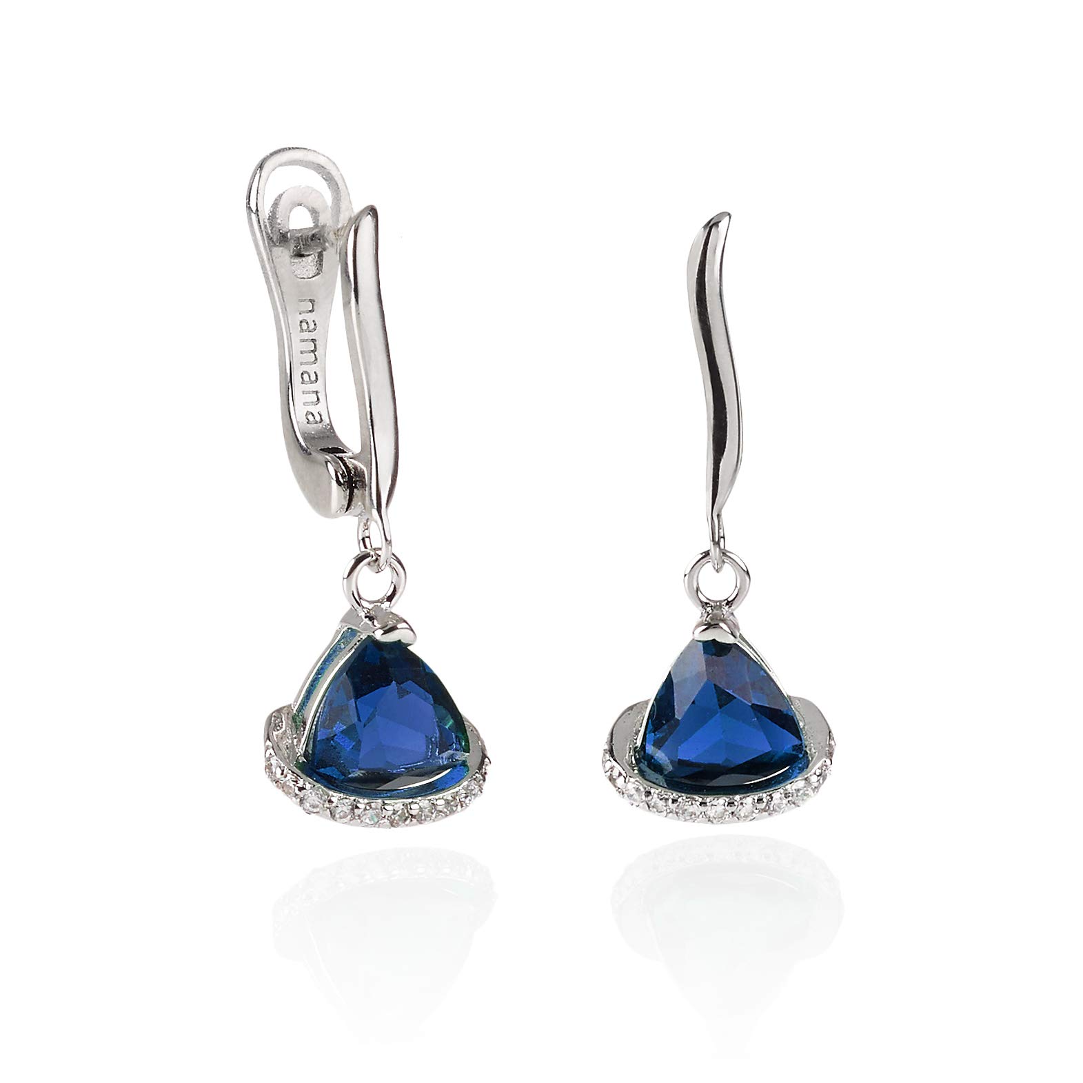 Namana Triangle Blue Drop Earrings for Women. Silver Dangle Earrings with Blue Stones. Coloured Gemstone Earrings for Women with Gift Box.
