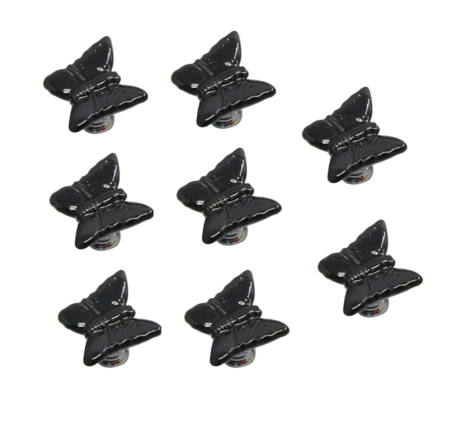 Annakideya Pack of 8 Black Butterfly Shaped Ceramic Drawer knobs with zinc Alloy Base Cabinet pulls Dresser Wardrobe Handles