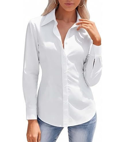 Mutitop Button Down Shirts for Women Long Sleeve Dress Shirts Wrinkle Free Collared Work Office Solid Blouses Corset Tops