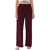 Miniyear Womens Solid Pajama Pants Soft Palazzo Pants Lightweight Comfy Casual Lounge Pj Bottoms Sleepwear with Elastic Waistband & Pockets