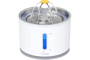 Wonder Creature Cat Water Fountain with Stainless Steel Lid, 2.4L/81oz Automatic Cat Fountain with LED Light and Water Level Window for Cats and Dogs