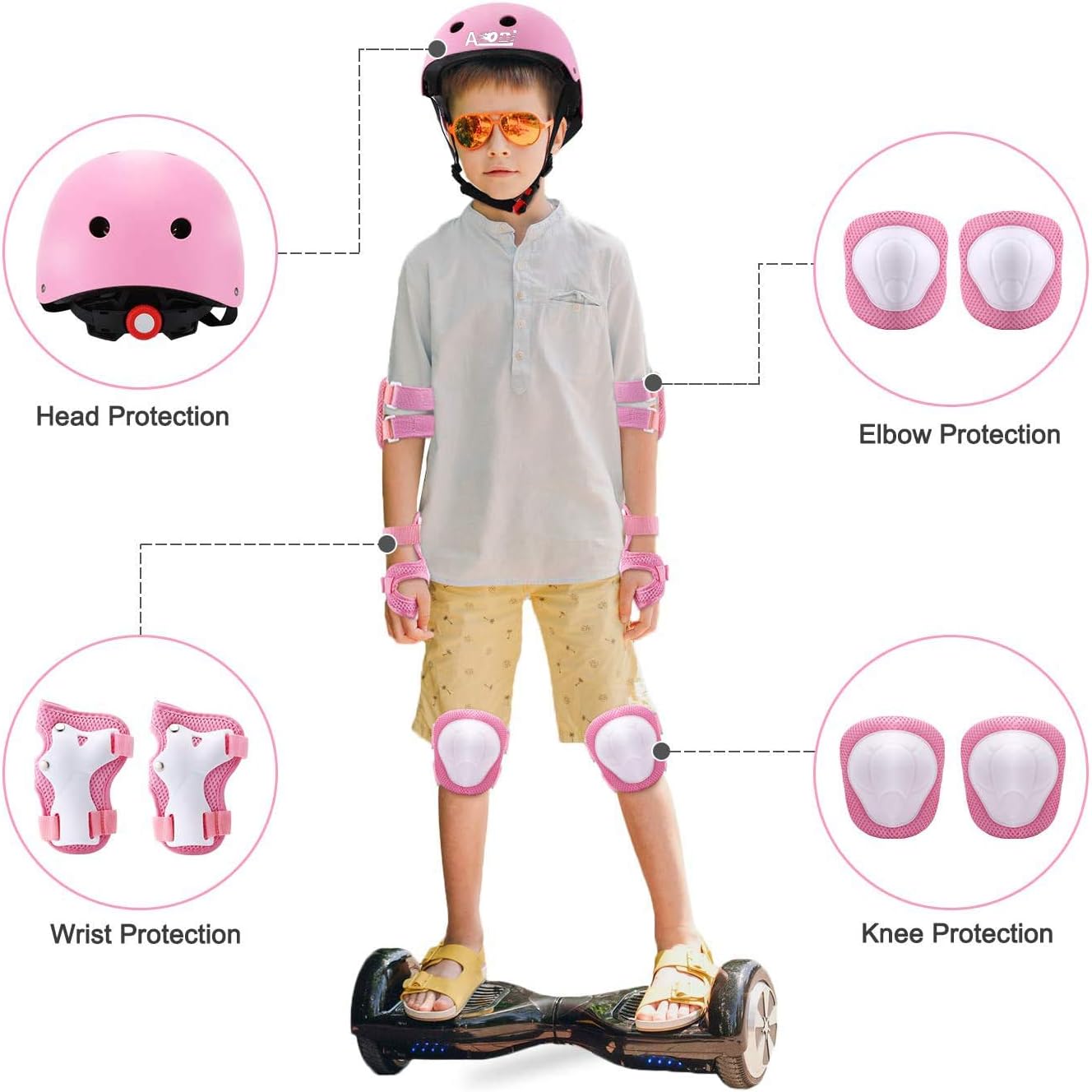 SANSIRP Kid's Protective Gear Set for Ages 3-8, Adjustable Helmet with Knee Pads Elbow Pads Wrist Guards CPSC Certified for Skateboard, Scooter, Roller Skating, Cycling, Outdoor Sports Set Suitable : Sports & Outdoors