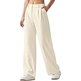 CHEERYAH Women's Work Pants High Waisted Dress Pants Petite Wide Leg Trouser Slacks Business Casual with Pockets 30" Off White XS