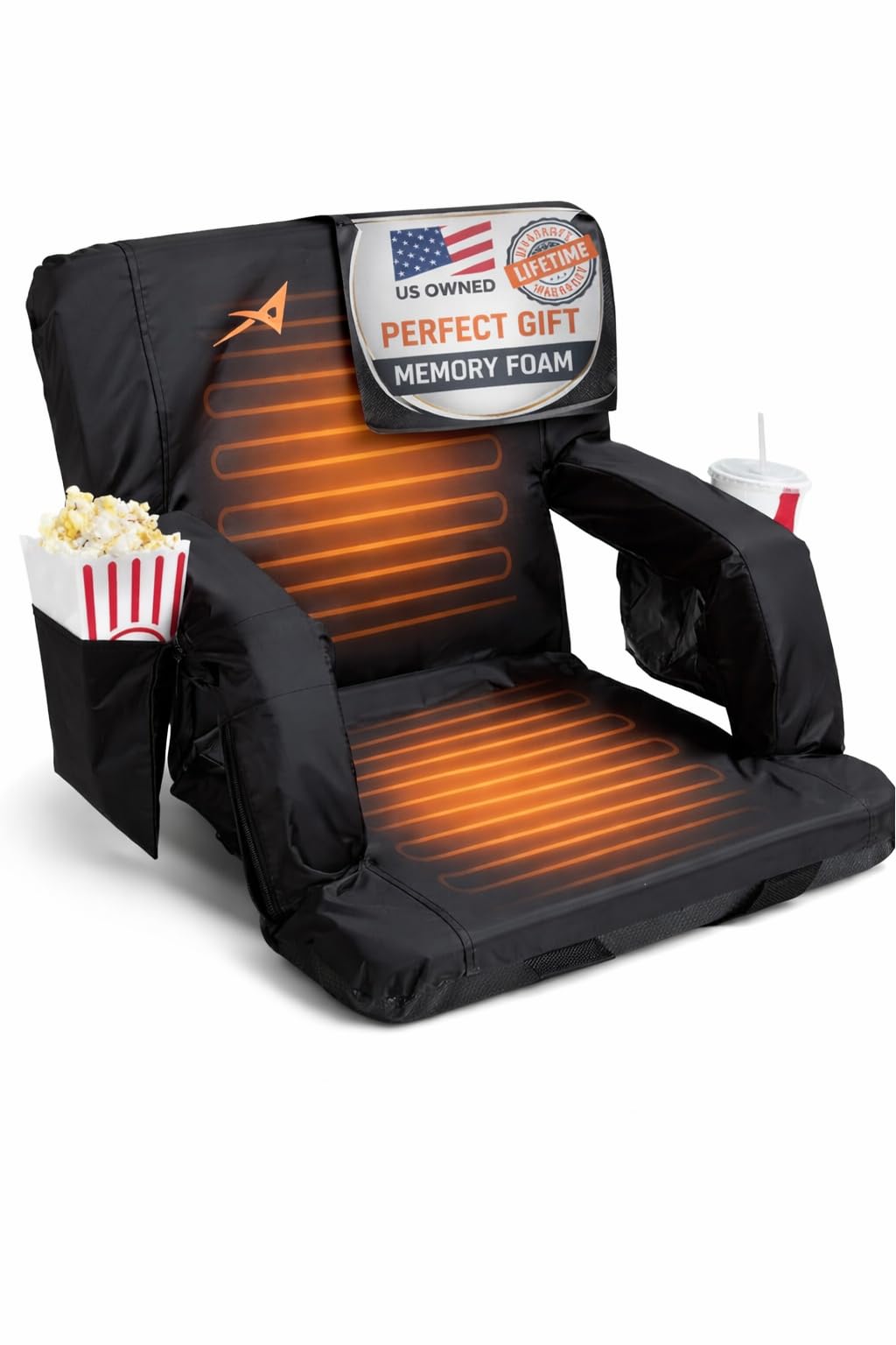 ACELETIQS Heated Stadium Seats for Bleachers with Back Support - Upgraded Model and Extra Heat - Upgraded 3 Levels of Heat - Foldable Chair - Cushioned, 4 Pockets (20" Double Heated) Image