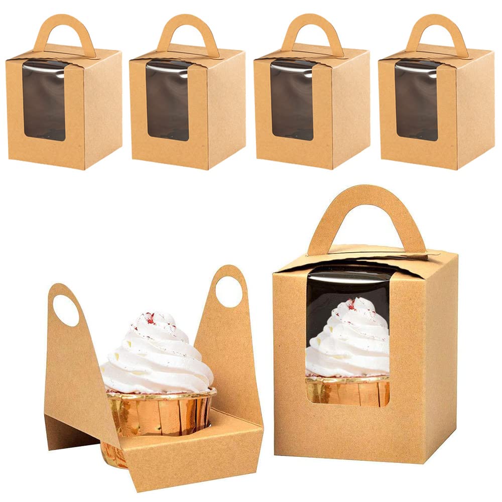 DZOZO 50Pcs Cupcake Boxes Muffin Boxes with Window and Inserts Small Cake Gift Box Treat Holder Cookie Boxes Cupcake Containers for Party Favor Muffins, Small Cakes