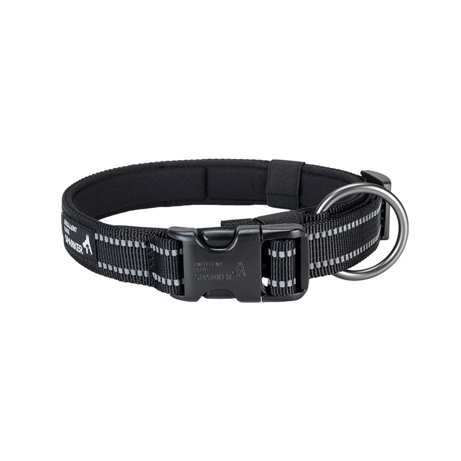 EXCELLENT ELITE SPANKER Reflective Dog Collar Classic Soft Padded Breathable Nylon Adjustable Pet Collar with Quick Release Buckle for Boy Girl Male Female Puppies Small Medium Large Dogs(L-BLK)