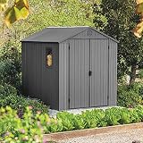 Keter Darwin 6x8ft Apex Grey Garden Shed Evotech+ Wood Look Double Door All view 10