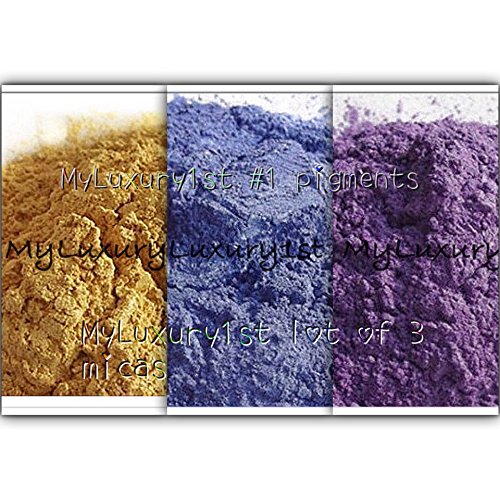 Lot of 3 Sample Mica Pigment Powders in Blue Purple & Gold 2g Samples Cosmetic Grade for Lotion Makeup & Soap Making
