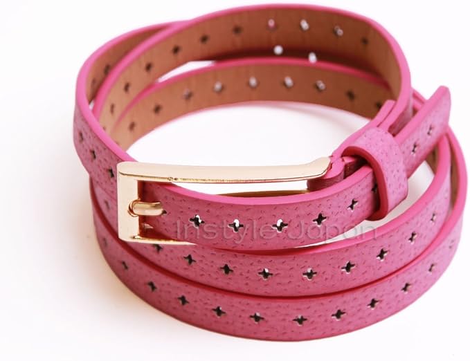 Amazon Co Jp ベルト レディース 細ベルト 十字 模様 ベルト全体にホイール サイズ フリー 本革 のような風合い 選べる11色 Instyle Japan ピンク 服 ファッション小物