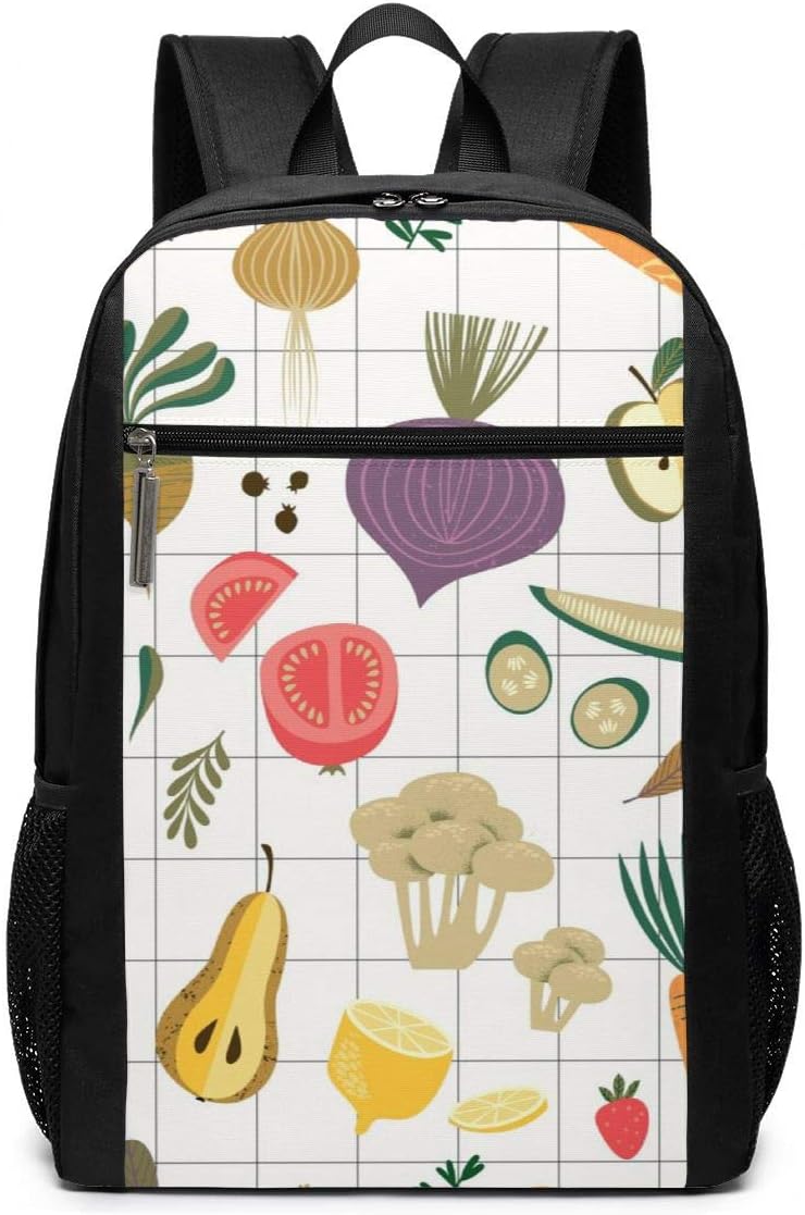 PhyShen Fruit Food is in The Grid Unisex Unique Shoulder Bags,Adult Student Double Zipper Closure Casual School Bag